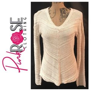 Vintage Pink Rose V-neck Cable Knit Sweater Jumper